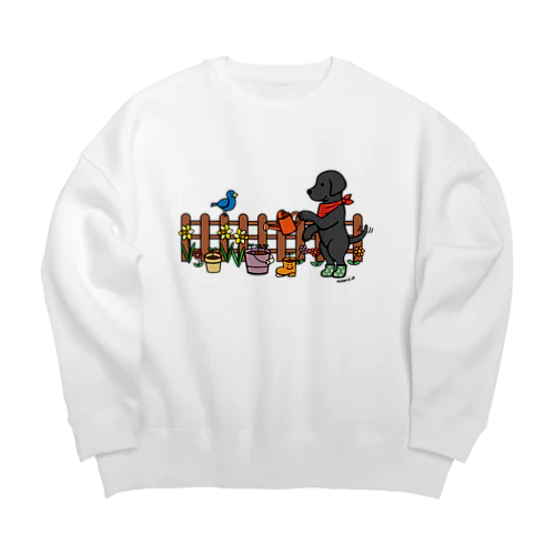 ブラックラブラドールがガーデニング Big Crew Neck Sweatshirt