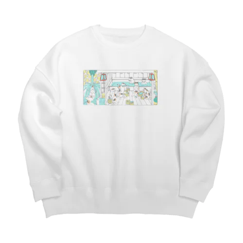 猫の温泉（カラー） Big Crew Neck Sweatshirt