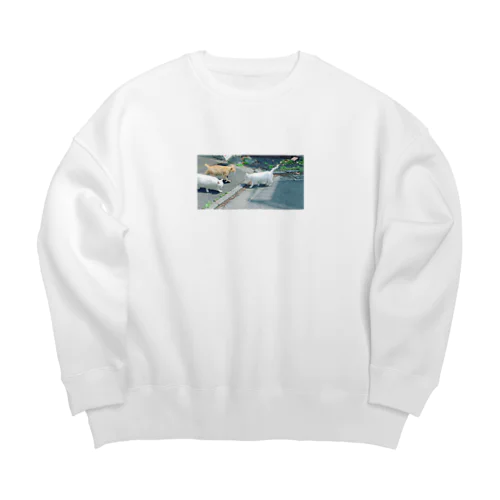 猫3匹 Big Crew Neck Sweatshirt