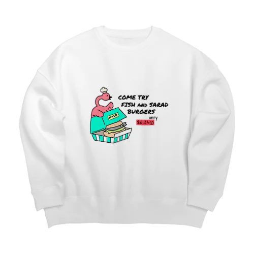 フラミンゴinバーガー屋さん Big Crew Neck Sweatshirt