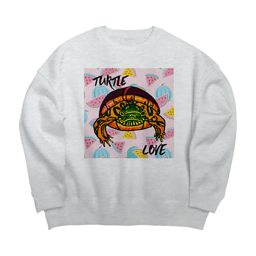 アカセスジガメちゃん カラフル Big Crew Neck Sweatshirt