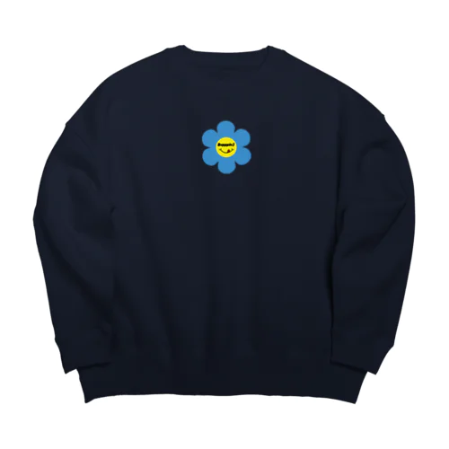 レトロフラワー★ブルー Big Crew Neck Sweatshirt