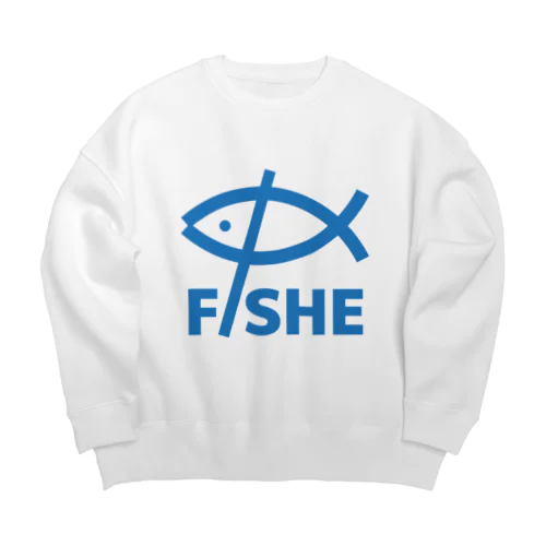 $FISHE Print Blue Big Crew Neck Sweatshirt