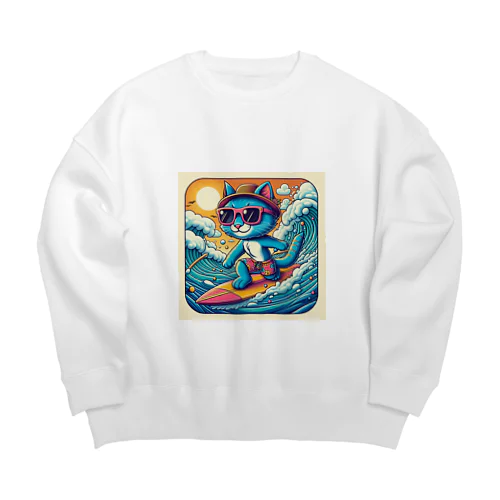 猫サーファーたま Big Crew Neck Sweatshirt