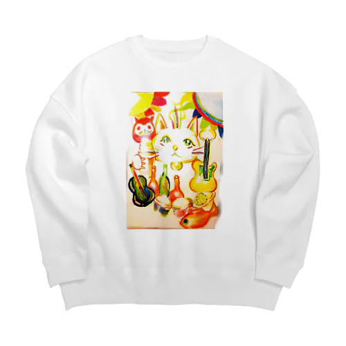 招き猫！ Big Crew Neck Sweatshirt