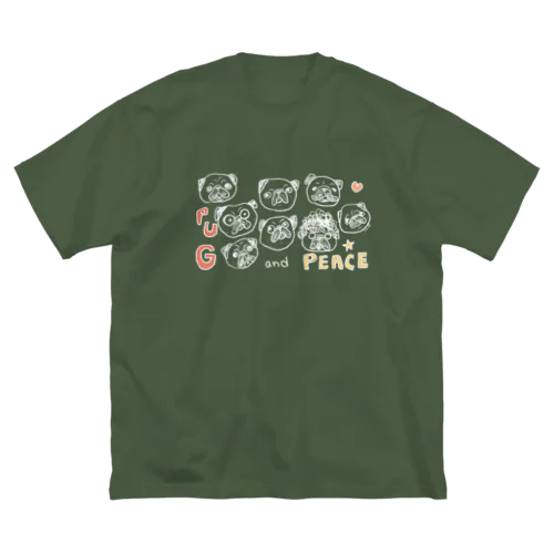 PUG & PEACE (WHITE LINE) Big T-Shirt