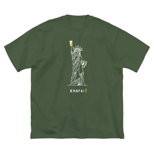 彫刻 × BEER（自由の女神）白線画 ビッグシルエットTシャツ