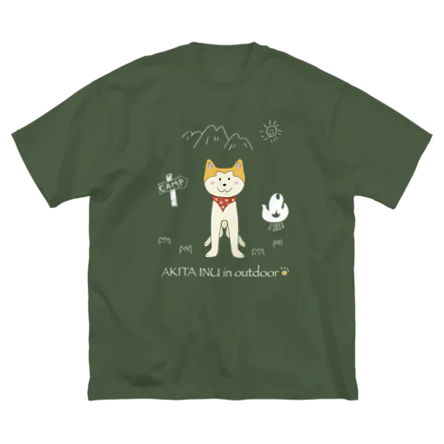 アウトドア大好きバンダナ秋田犬(白) ビッグシルエットTシャツ