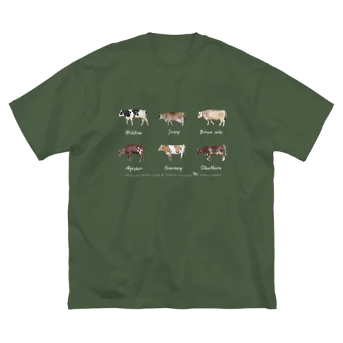 6種類の乳牛オールスターズ 白字 ビッグシルエットTシャツ