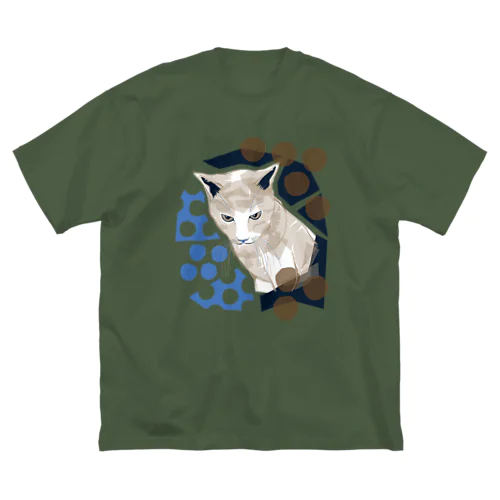 水玉と猫 -polka dots and cat-（青茶） ビッグシルエットTシャツ