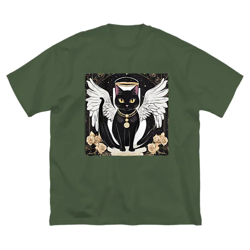 宇宙黒猫キョロちゃん(薔薇) ビッグシルエットTシャツ