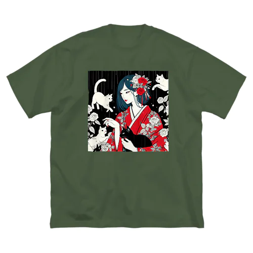 ネコ三昧（黒い空間・浮世絵風） Big T-Shirt