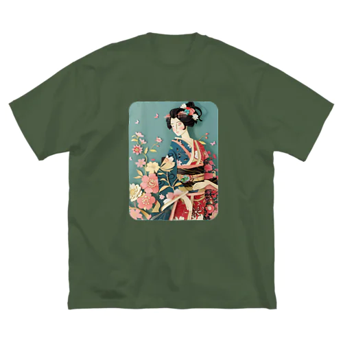 着物女性の切り絵アート　―　Kimono woman paper-cutting art　ー ビッグシルエットTシャツ