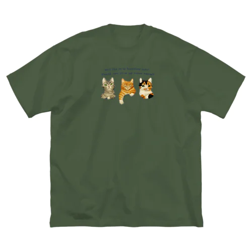 飼い猫になりたい三匹の猫 ビッグシルエットTシャツ