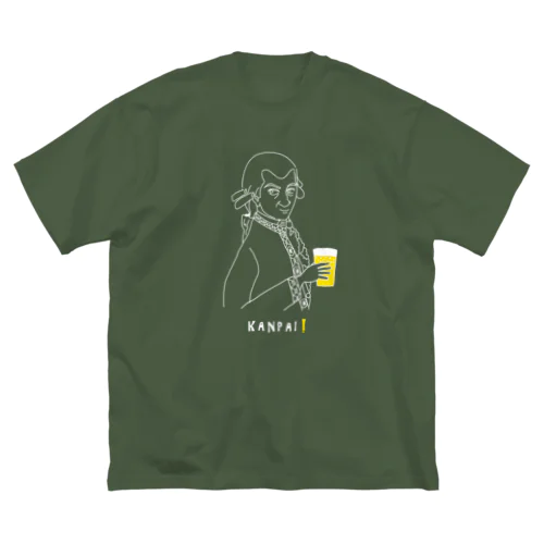 偉人 × BEER（モーツァルト）白線画 ビッグシルエットTシャツ