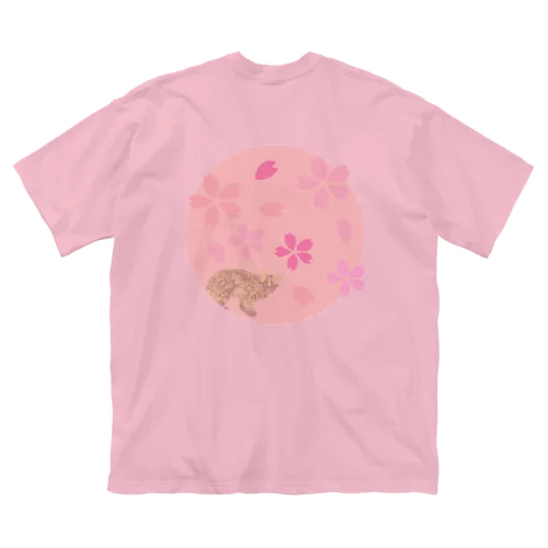 イリオモテヤマネコ　桜 ビッグシルエットTシャツ