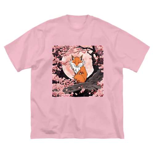 夜桜　キツネ ビッグシルエットTシャツ