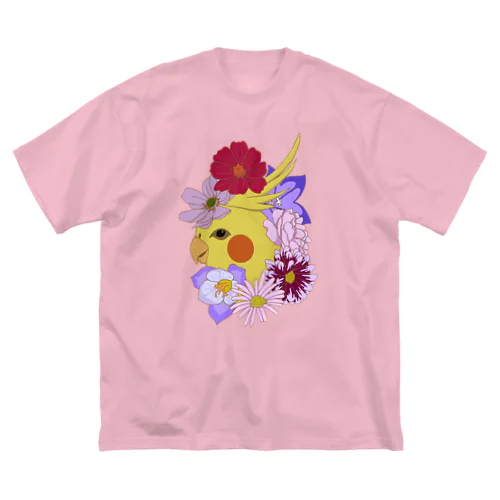 インコと花 ビッグシルエットTシャツ