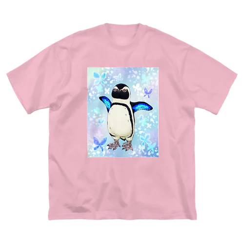 ケープペンギン「ちょうちょ追っかけてたの」(Blue) ビッグシルエットTシャツ