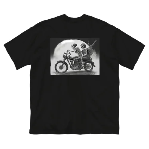 バイクとガイコツ（黒メイン） ビッグシルエットTシャツ