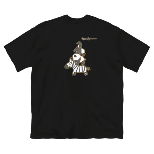 【バックプリント】画伯チックな白黒動物（ブレーメンの音楽隊風） ビッグシルエットTシャツ