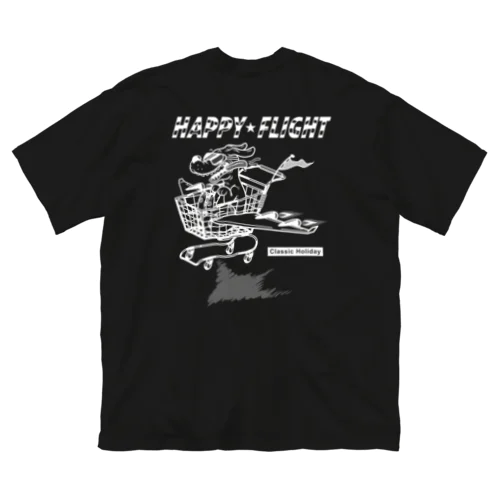 happy dog -happy flight- (white ink) ビッグシルエットTシャツ