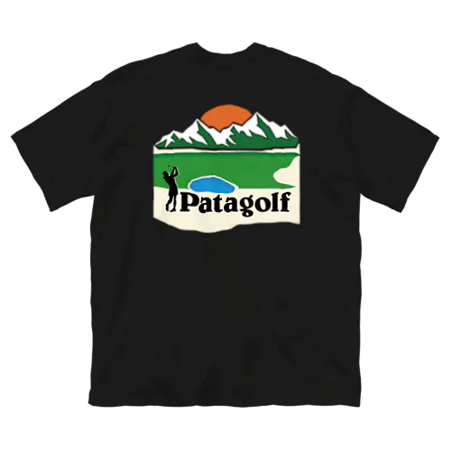 パタゴルフ-白ロゴ-黒ベース ビッグシルエットTシャツ