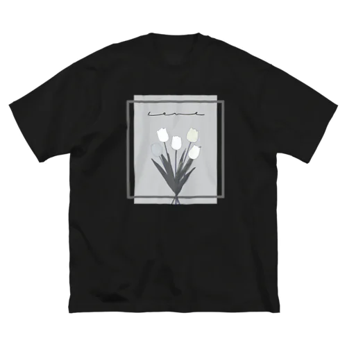 grayish color × white × charcoal ×  tulip bouquet ビッグシルエットTシャツ