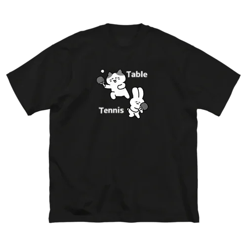 卓球モノクロ(黒) ビッグシルエットTシャツ