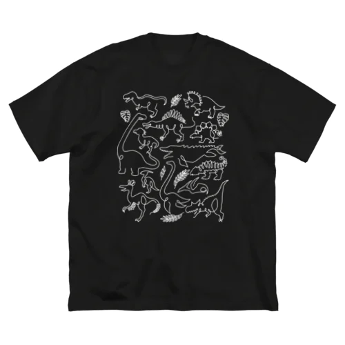 一筆恐竜A(WhiteLine) ビッグシルエットTシャツ