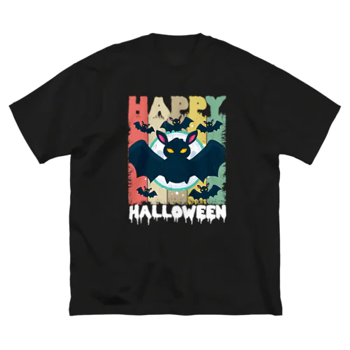 Happy Halloween Bats Retro Background 루즈핏 티셔츠