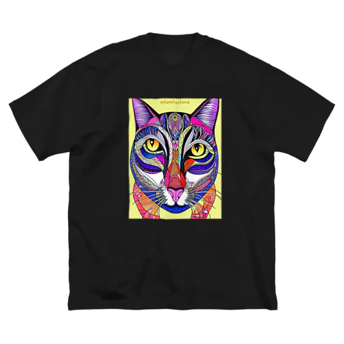 カラフルでエスニックテイストでポップな猫－Colorful, ethnic flavored, pop cat. ビッグシルエットTシャツ