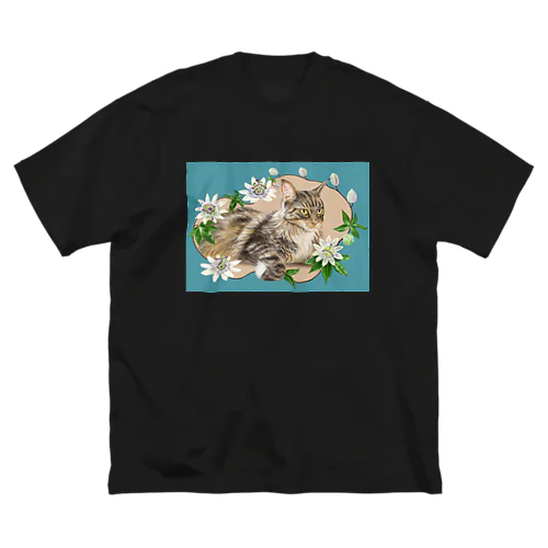 🌼花と猫😸　トケイソウ ビッグシルエットTシャツ