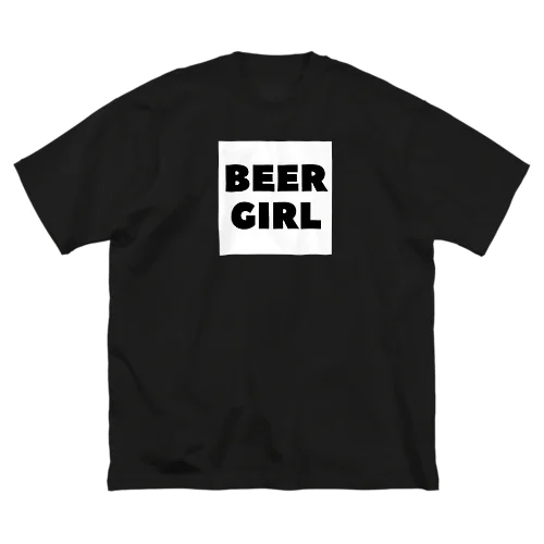 ビールガール_黒字(白背景) ビッグシルエットTシャツ