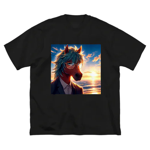 弁護士の馬、夕焼けの浜辺で自撮りする Big T-Shirt