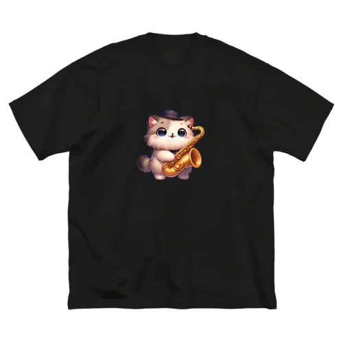 テナーサックス×猫 ビッグシルエットTシャツ