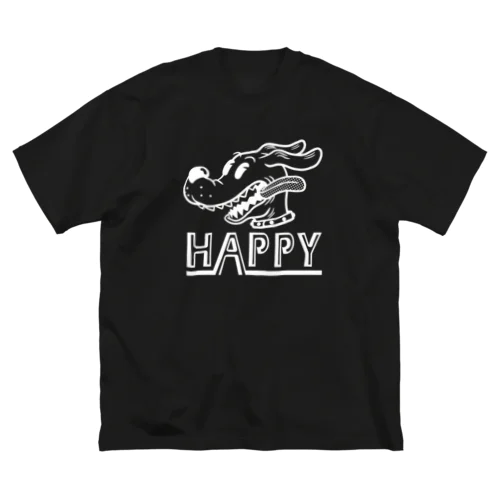 happy dog (white ink) ビッグシルエットTシャツ