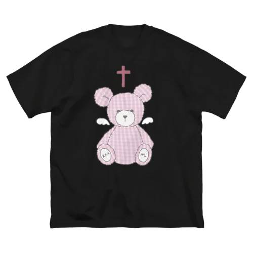 エンジェルくま チェック柄 ピンク ビッグシルエットTシャツ