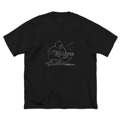 線画　ギター弾き ビッグシルエットTシャツ