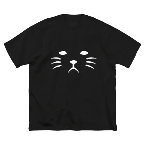 真顔のネコ　白線 ビッグシルエットTシャツ