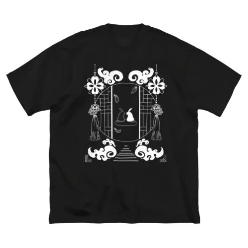 チャイナ風白黒兎(暗い生地推奨) ビッグシルエットTシャツ