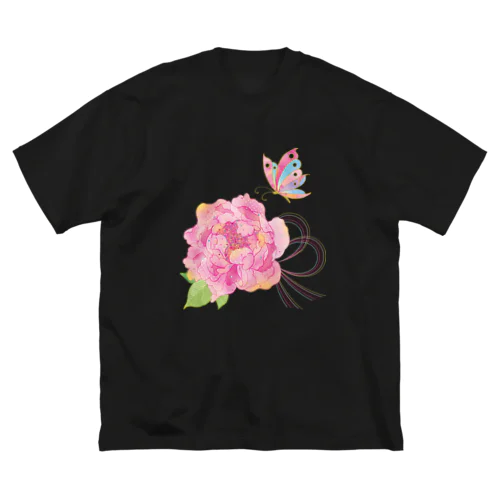 牡丹に蝶+色水引 ビッグシルエットTシャツ