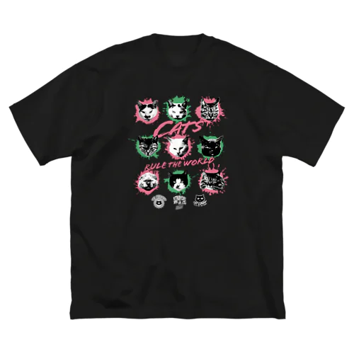 猫が世界を支配する9FACES（桃） ビッグシルエットTシャツ