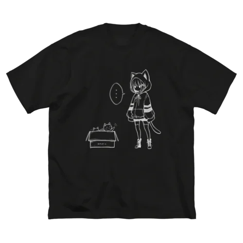 ねこ&少女 white ビッグシルエットTシャツ