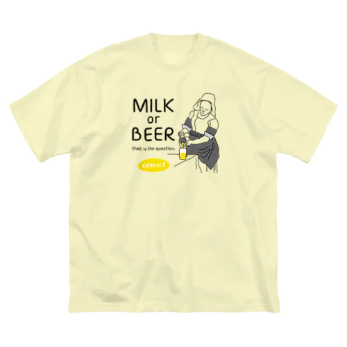 名画 × BEER（牛乳を注ぐ女・牛乳かビールか、それが問題だ。）黒線画 Big T-Shirt
