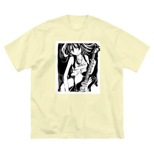 ギター少女 guitar girl マンガイラスト風 ビッグシルエットTシャツ