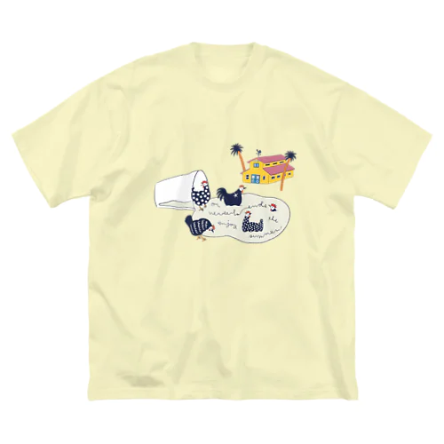 ニワトリ　プール　ミルク ビッグシルエットTシャツ