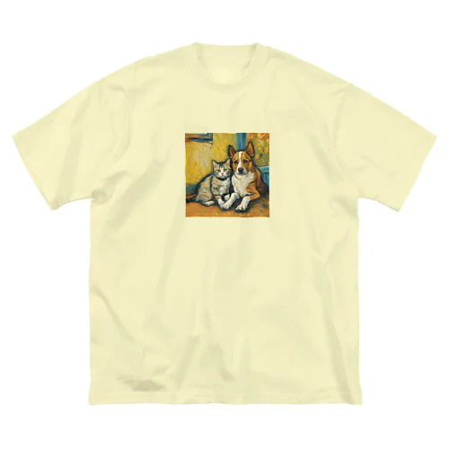 ゴッホが描いたような仲良しの猫と犬 Big T-Shirt