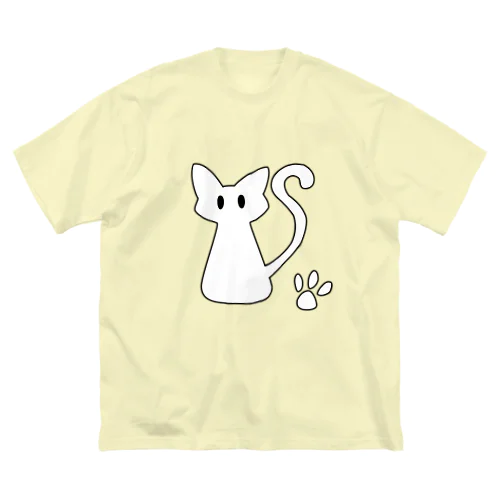 安定感企画　ロゴ編No.3　黒枠白猫 Big T-Shirt