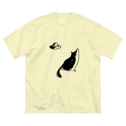 猫と帽子(黒) 루즈핏 티셔츠